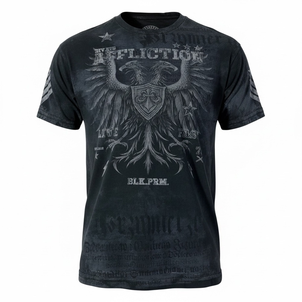 Affliction Live Fast Mens XL Graphic T-Shirt Black Eagle Crest Gothic MMA Tee